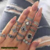 15 PC'S Trendy Rings for Girls - Silver Plated Alloy, Western & Korean Style
